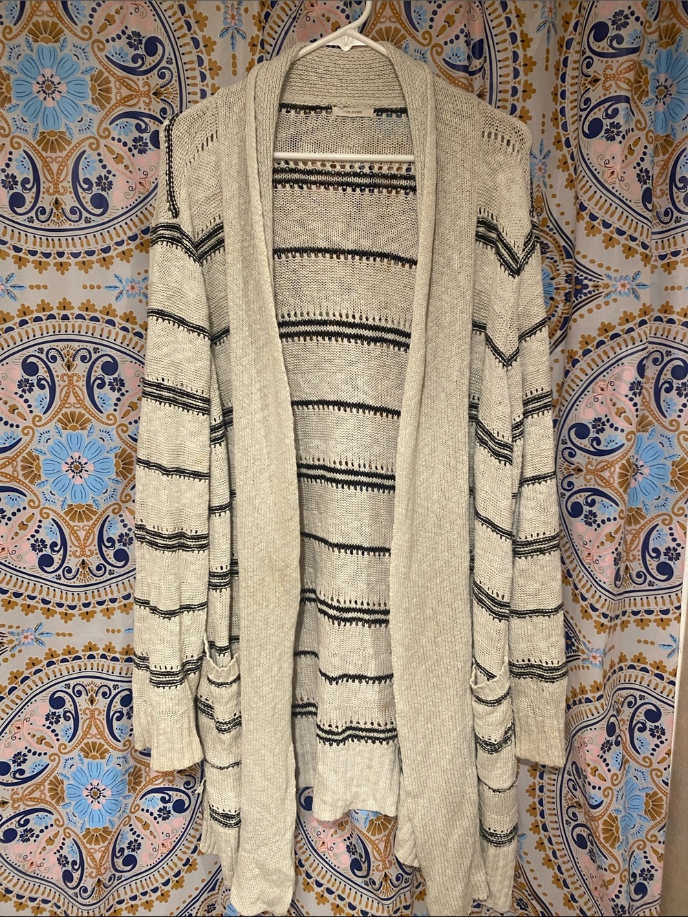 Cream Open-Front Striped Women's Cardigan Sweater